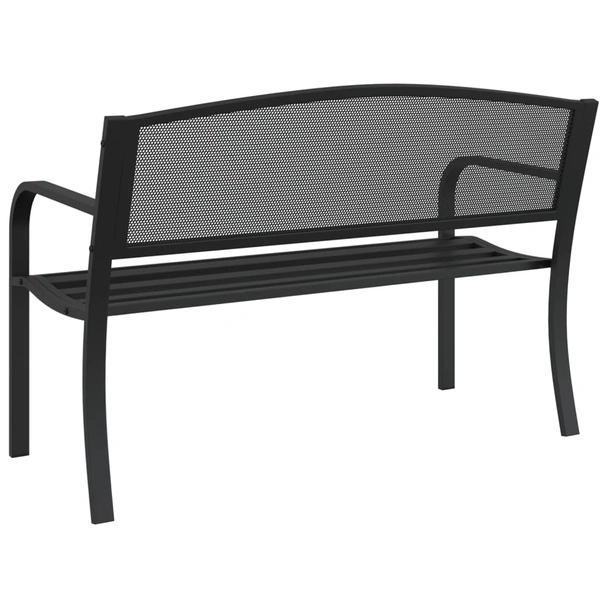 Градинска пейка 119 × 52 × 82 см черна — прахово боядисана стомана - Image 6