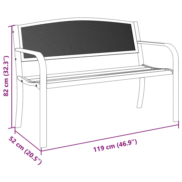 Градинска пейка 119 × 52 × 82 см черна — прахово боядисана стомана - Image 8