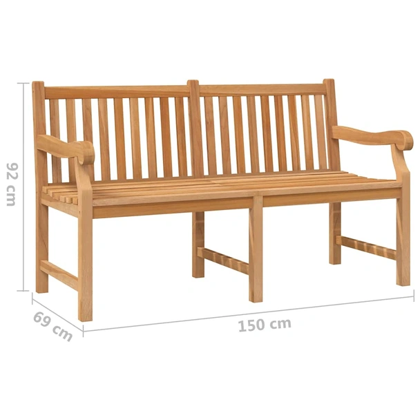 Градинска пейка 150x69x92 см кафява — тиково дърво масив - Image 7