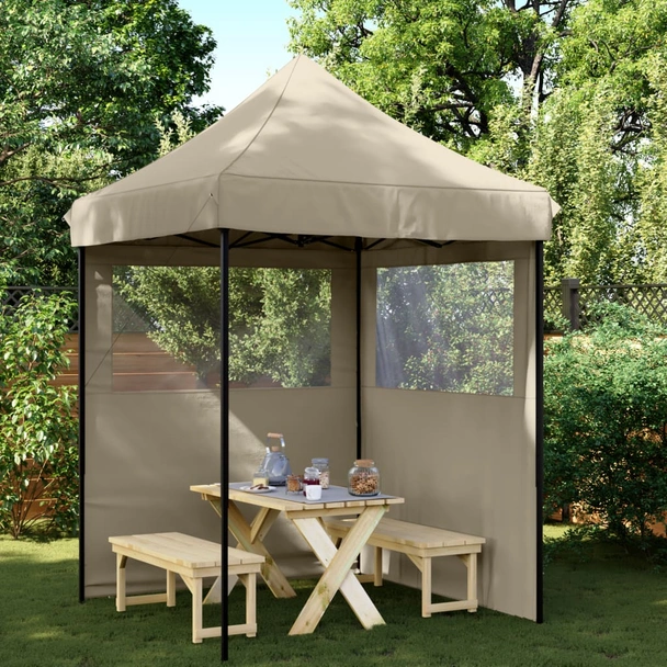 Pop-up парти шатра 2 x 2 м таупе — оксфорд с PVC — 2 стени — стомана