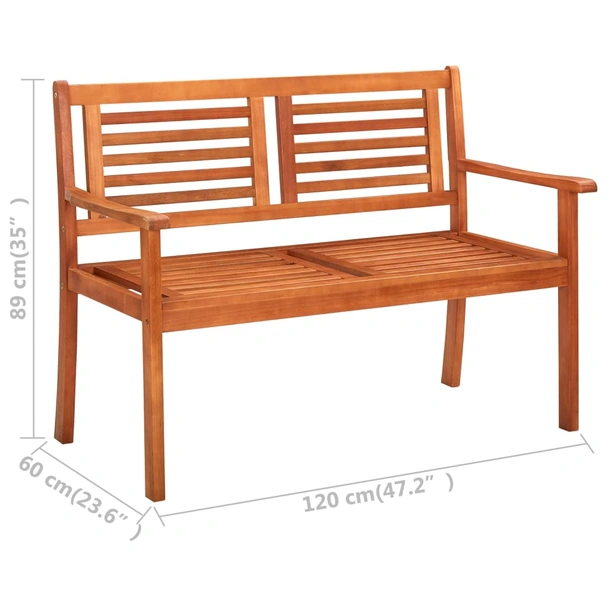 2-местна градинска пейка 120 см кафява — евкалипт масив — с облегалка - Image 6