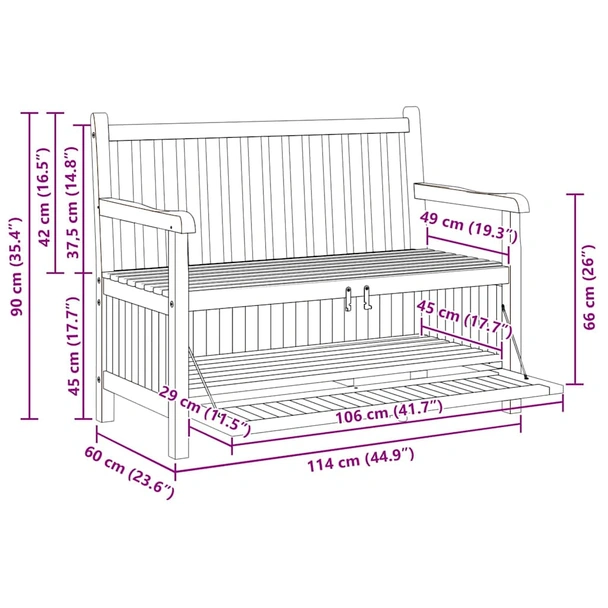 Градинска пейка с ракла 114×60×90 см — масивна тика — 2 врати - Image 12