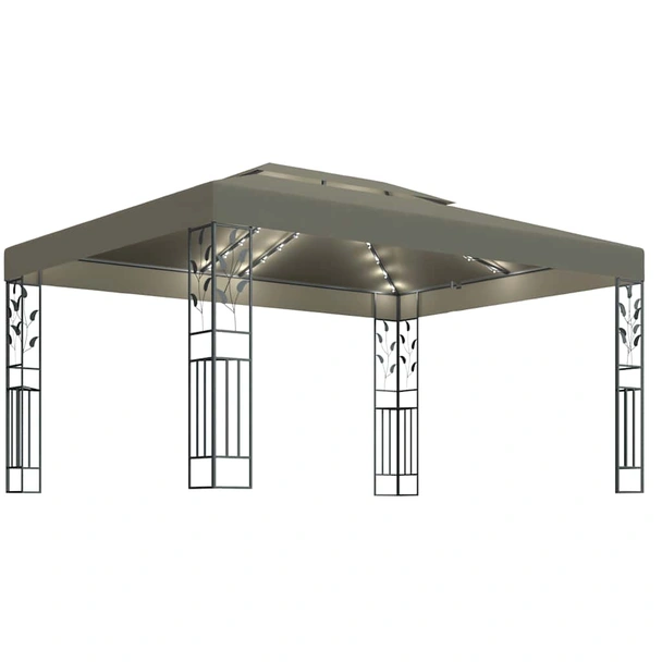 Шатра 4 x 3 м таупе — полиестер 180 г/м² — двоен покрив и LED — стомана - Image 2