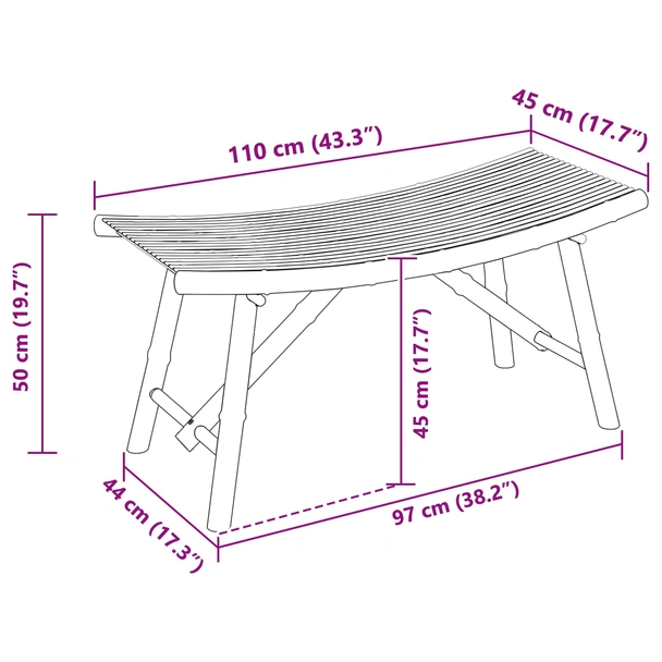 Градинска пейка 110 × 45 × 50 см — бамбук — извит дизайн - Image 9