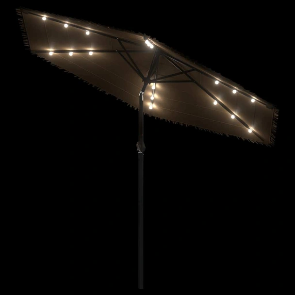 Градински чадър 2.9x2.9x2.3 м кафяв — слама — с LED — стомана - Image 8
