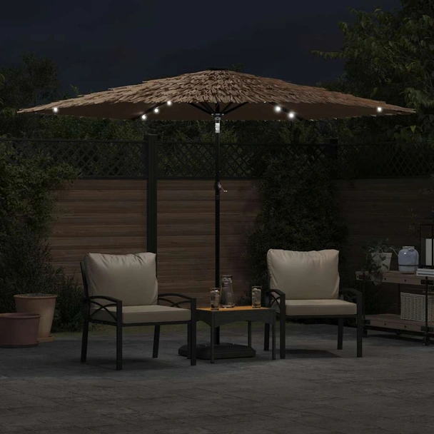 Градински чадър 2.9x2.9x2.3 м кафяв — слама — с LED — стомана - Image 3