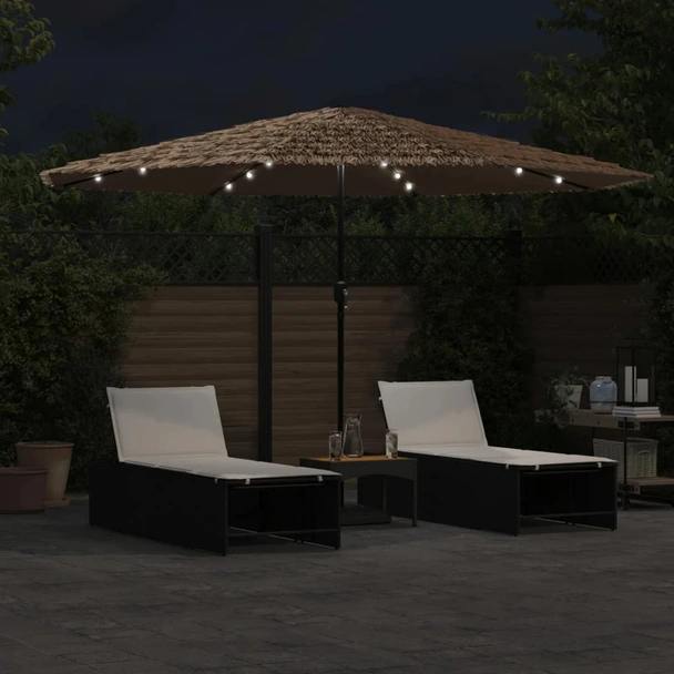 Градински чадър 3.9 x 3.9 x 2.5 м кафяв — слама — с LED светлини — стоманена рамка - Image 3