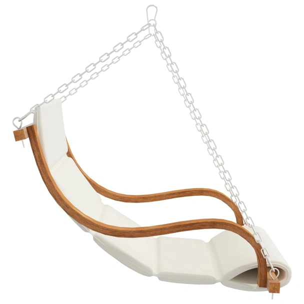 Дървен стол-люлка 176,5×101×169,5 см кремав — смърч с тиков финиш — с възглавница - Image 4