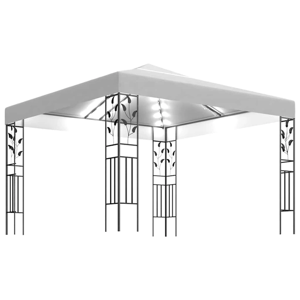 Шатра 3 x 3 м бяла — полиестер 180 г/м² — двоен покрив и LED — стомана - Image 2