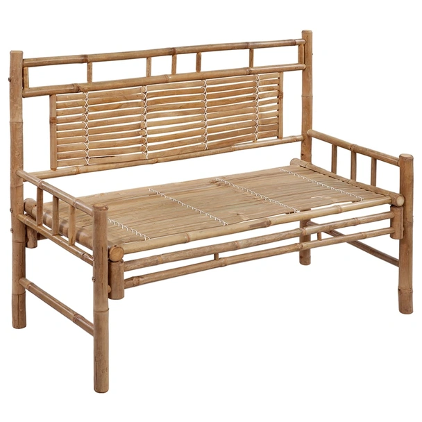 Градинска пейка 120x55x90 см кафява — бамбук — бежова възглавница - Image 2