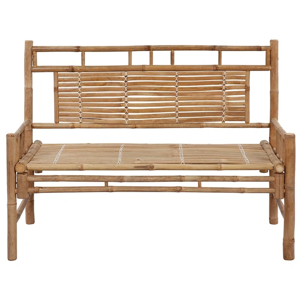 Градинска пейка 120x55x90 см кафява — бамбук — черна възглавница - Image 3