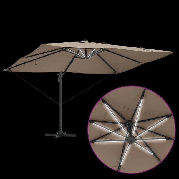 Плажен чадър 3.5 × 2.5 × 2.7 м таупе — полиестер — с LED — алуминий - Image 11