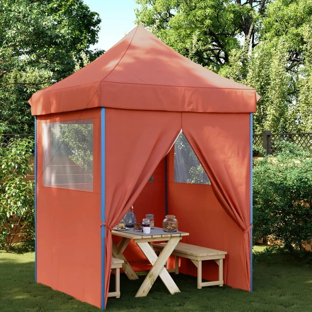 Pop-up парти шатра 2 x 2 м теракота — оксфорд с PVC — 4 стени — стомана