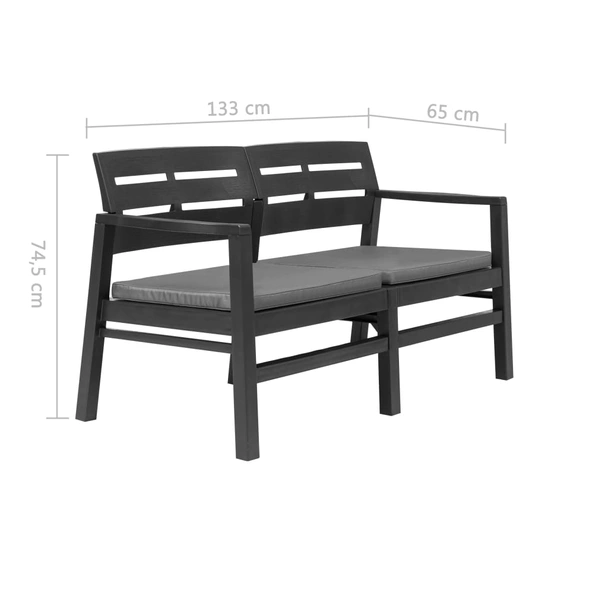 2-местна пейка с възглавници 133 × 65 × 74,5 см антрацит — полиетилен - Image 6