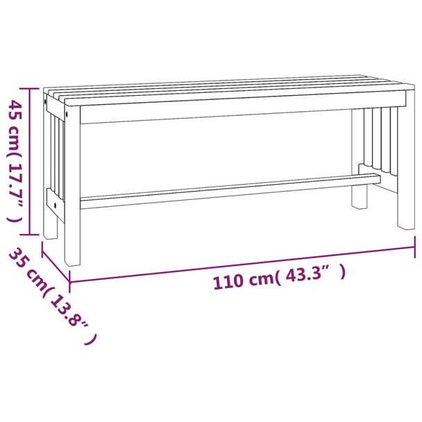 Градинска пейка 110×35×45 см — масивно евкалиптово дърво — с летви - Image 6