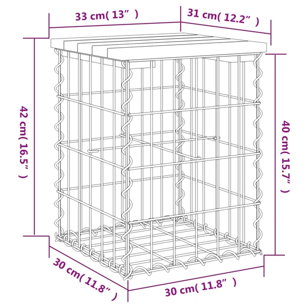 Градинска пейка с габион 33×31×42 см — импрегниран бор — поцинкована стомана - Image 8