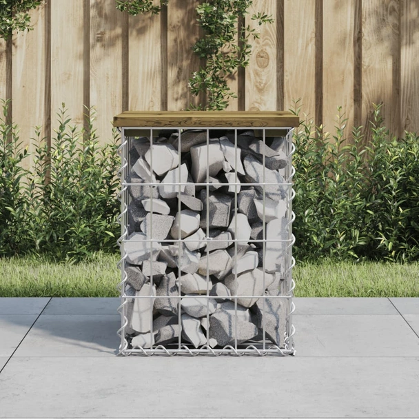 Градинска пейка с габион 33×31×42 см — импрегниран бор — поцинкована стомана
