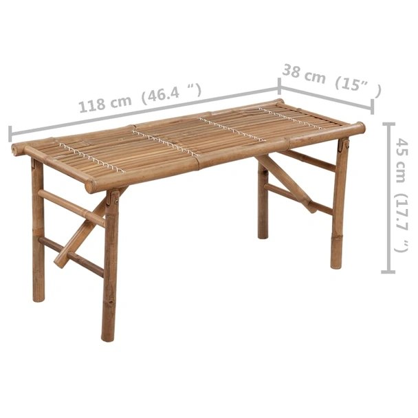 Сгъваема пейка 118x38x45 см кафява — бамбук — кремава (3 см) - Image 8