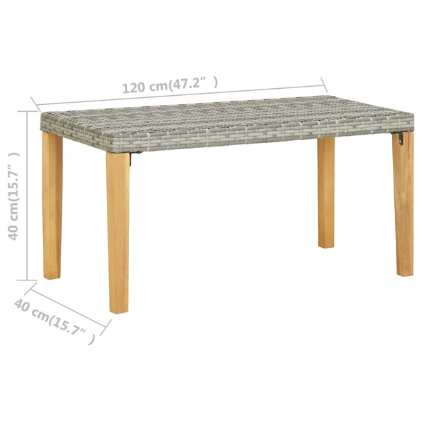 Градинска пейка 120 × 40 × 40 см сива — PE ратан — крака акация масив - Image 6