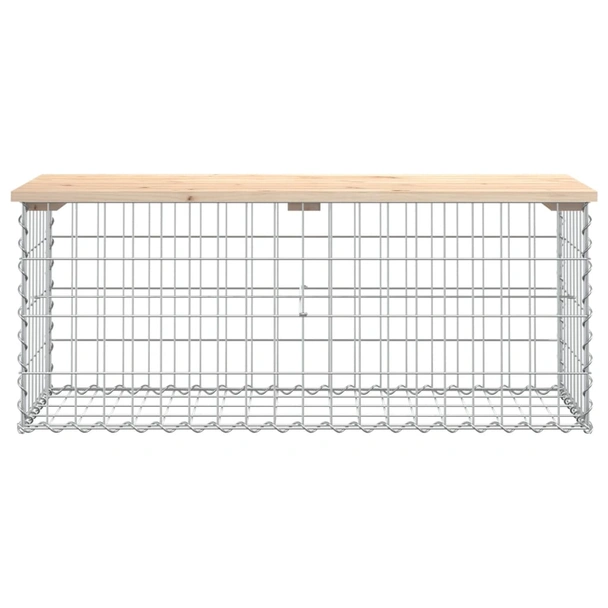 Градинска пейка 103x44x42 см кафява — борово дърво масив — с габион - Image 3