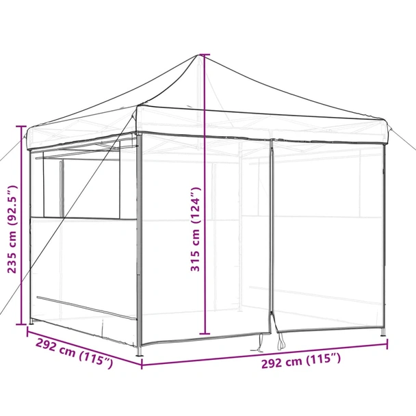 Pop-up парти шатра 2,9 x 2,9 м черна — оксфорд с PVC — 4 стени — стомана - Image 10