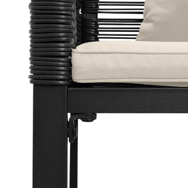 Външна пейка 117×54×74,5 см — PE ратан — черна/кремава — стоманена рамка - Image 8