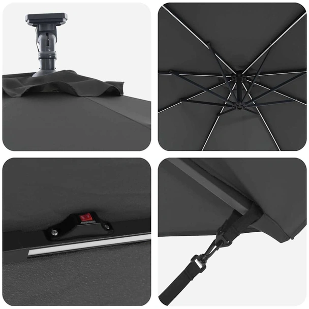 Плажен чадър 2.9 x 2.9 x 2.5 м антрацит — полиестер — с LED — алуминий - Image 9