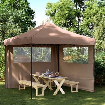 Pop-up парти шатра 2,9 x 2,9 м кафява — оксфорд с PVC — 2 стени — стомана