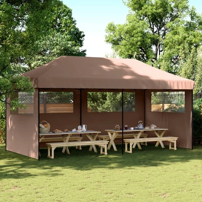 Pop-up парти шатра 5,8 x 2,9 м кафява — оксфорд с PVC — 3 стени — стомана