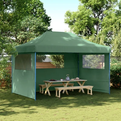 Pop-up парти шатра 4,1 x 2,8 м зелена — оксфорд с PVC — 3 стени — стомана