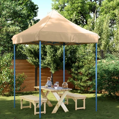 Pop-up парти шатра 2 x 2 м бежова — оксфорд с PVC — стоманена рамка