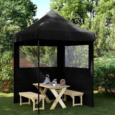 Pop-up парти шатра 2 x 2 м черна — оксфорд с PVC — 2 стени — стомана