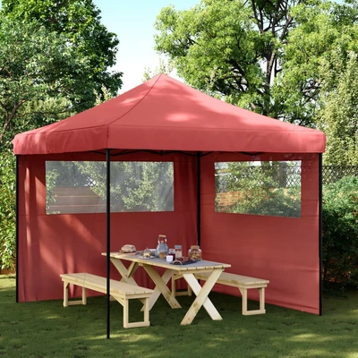 Pop-up парти шатра 2,9 x 2,9 м бордо — оксфорд с PVC — 2 стени — стомана