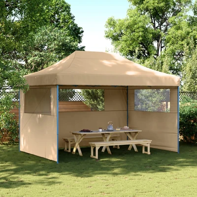 Pop-up парти шатра 4,1 x 2,8 м бежова — оксфорд с PVC — 3 стени — стомана