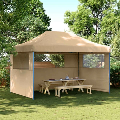 Pop-up парти шатра 4,4 x 2,9 м бежова — оксфорд с PVC — 3 стени — стомана