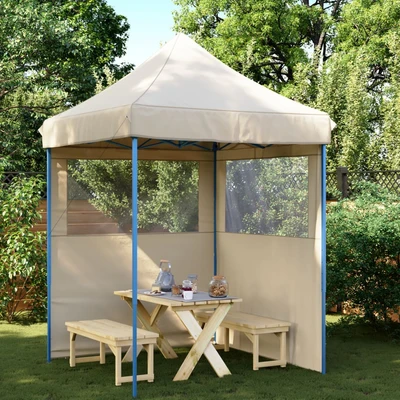 Pop-up парти шатра 2 x 2 м бежова — оксфорд с PVC — 2 стени — стомана