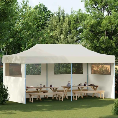 Pop-up парти шатра 5,8 x 2,9 м кремава — полиестер с PVC — 1 стена — стомана