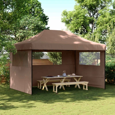 Pop-up парти шатра 4,4 x 2,9 м кафява — оксфорд с PVC — 3 стени — стомана