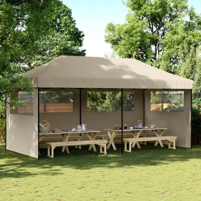 Pop-up парти шатра 5,8 x 2,9 м таупе — оксфорд с PVC — 3 стени — стомана