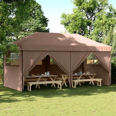 Pop-up парти шатра 5,8 x 2,9 м кафява — оксфорд с PVC — 4 стени — стомана