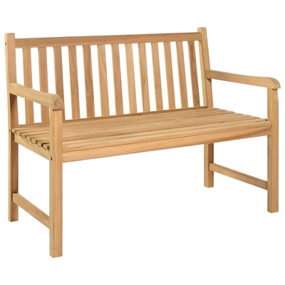 Градинска пейка 114 см кафява — тик масив с подлакътници