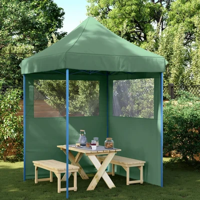 Pop-up парти шатра 2 x 2 м зелена — оксфорд с PVC — 2 стени — стомана