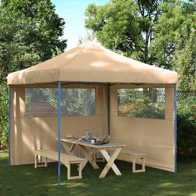 Pop-up парти шатра 2,9 x 2,9 м бежова — оксфорд с PVC — 2 стени — стомана