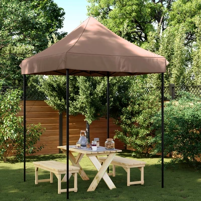 Pop-up парти шатра 2 x 2 м кафява — оксфорд с PVC — стоманена рамка