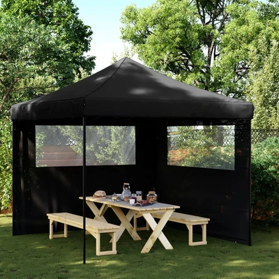 Pop-up парти шатра 2,9 x 2,9 м черна — оксфорд с PVC — 2 стени — стомана