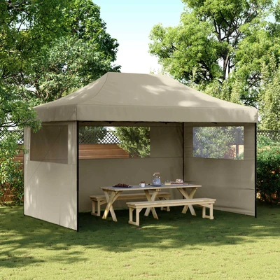Pop-up парти шатра 4,4 x 2,9 м таупе — оксфорд с PVC — 3 стени — стомана