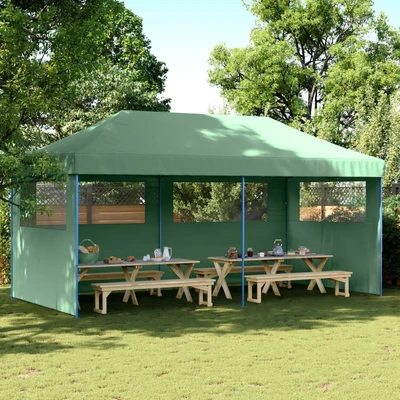 Pop-up парти шатра 5,8 x 2,9 м зелена — оксфорд с PVC — 3 стени — стомана