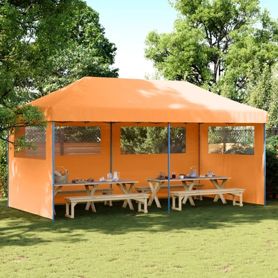 Pop-up парти шатра 5,8 x 2,9 м оранжева — оксфорд с PVC — 3 стени — стомана