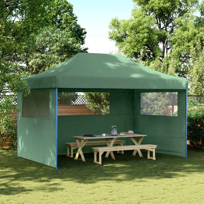 Pop-up парти шатра 4,4 x 2,9 м зелена — оксфорд с PVC — 3 стени — стомана