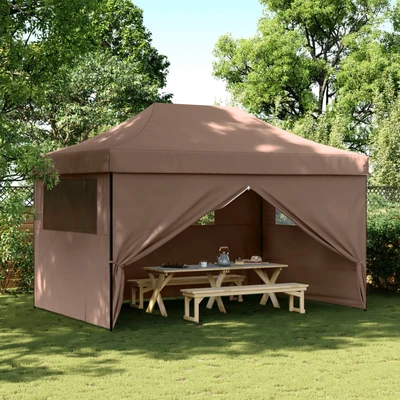 Pop-up парти шатра 4,4 x 2,9 м кафява — оксфорд с PVC — 4 стени — стомана